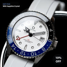 Load image into Gallery viewer, 42mm White dial "Batman" GMT Watch Kit | NH34 GMT Dive Watch | White FKM Rubber Band | Ceramic Blue-Black GMT Bezel | DWC-D03