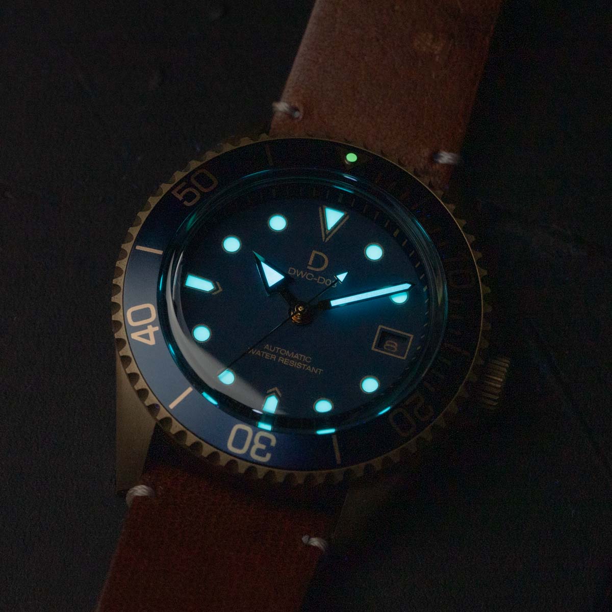 42mm Blue Bronze Dive Watch kit with Vintage Brown Strap D03 Deep Bl DIYWATCH Club