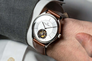 DWC Signature Master Tourbillon | Minimalist Tourbillon with Silver Sector Dial and Brown Leather Strap