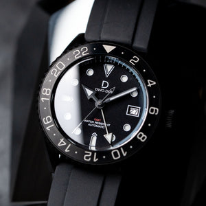 DIY Watch Kit | All Black GMT Diver | Seiko NH34 Automatic GMT | 24hr Stainless Steel PVD Bezel | DWC-D03 watchmaking kit
