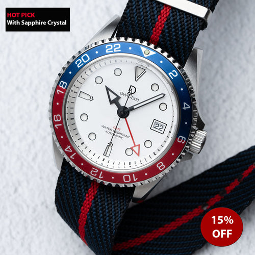 42mm White Dial GMT Pepsi Dive Watch | Seiko GMT movement | Aluminum-Steel Hybrid Red & Blue GMT Bezel | DWC-D03
