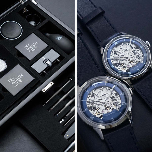 DIY Watch Gift for a couple watch experience. Blue Dial Skeleton vintage dress watch w/ Miyota 8N24 