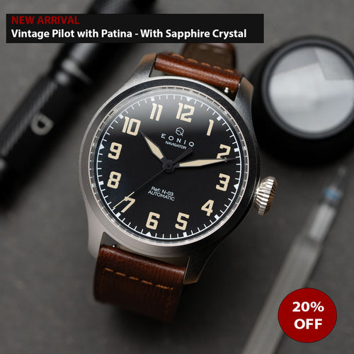 44mm Plated 925 Silver Big Pilot Watch | Vintage Pilot watch with Patina | Aging experience (Miyota 82S0) - watchmaking kit 
