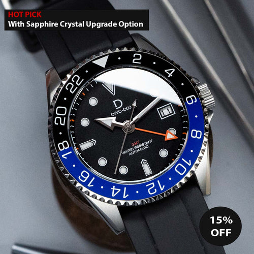 DIY Watchmaking Kit | NH34 GMT BATMAN Dive Watch | Automatic GMT Blue and Black | Ceramic Batman GMT | DWC-D03 RIVAL 