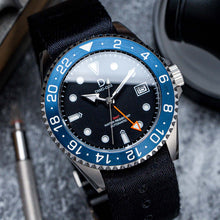 Load image into Gallery viewer, DIY Watch Kit | Blue GMT Dive Watch | Seiko NH34 Automatic GMT | 24hr Blue Bezel (Stainless Steel) | DWC-D03 