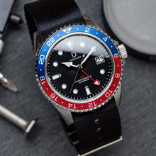 Load image into Gallery viewer, DIY Watch Kit | GMT Pepsi Dive Watch | Seiko GMT movement | Aluminum-Steel Hybrid Red & Blue GMT Bezel | DWC-D03 