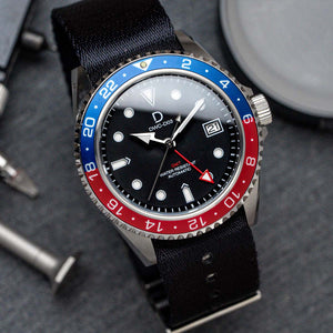 DIY Watch Kit | GMT Pepsi Dive Watch | Seiko GMT movement | Aluminum-Steel Hybrid Red & Blue GMT Bezel | DWC-D03 