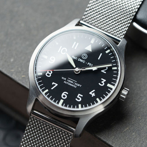 Neo-Vintage Pilot Watch kit with Stainless Steel Milanese Mesh Band (82S0 or 8315 Miyota movement) - watchmaking kit 