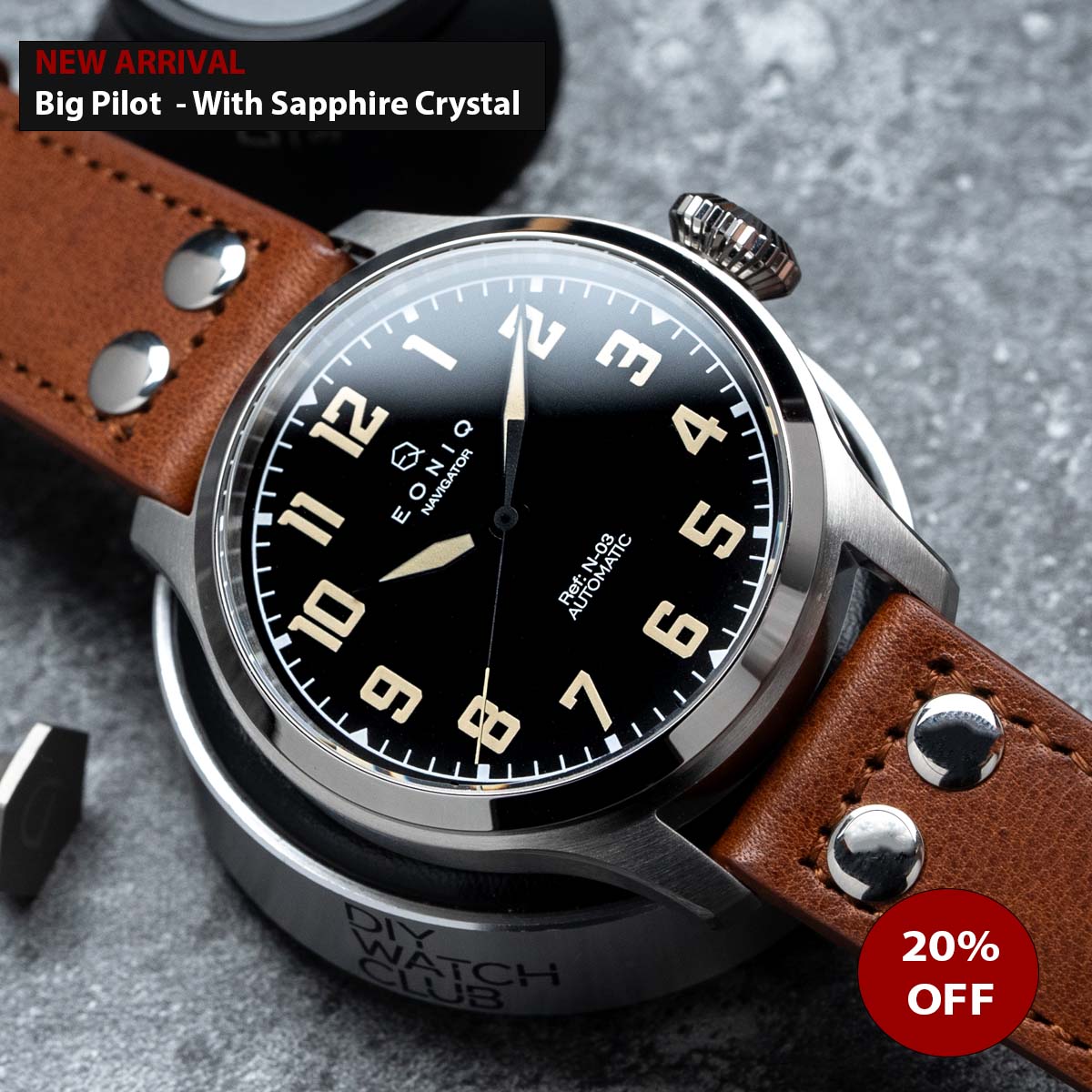 Advanced level 44mm Big Pilot Watch Vintage Pilot watch with Faux Patina lume Miyota 82S0