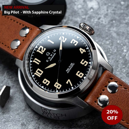 diy watch club x EONIQ  44mm Big Pilot Watch | Vintage Pilot watch with Faux-Patina lume | Miyota 82S0