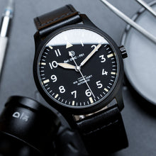 画像をギャラリービューアに読み込む, DIY Watchmaking Kit | PVD Black Pilot Watch - Vintage Lume + Black Leather Strap | F01 Lite 