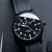 將圖像載入到圖庫查看器，DIY腕錶組裝套裝 |PVD鍍層黑色飛行員腕表，帶日期顯示 |F01 （標準） 夜光) 