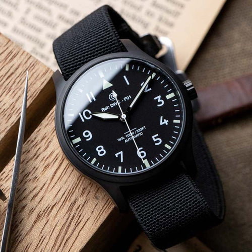 DIY Watchmaking Kit | PVD Black Pilot Watch - Standard Lume | F01 Lite 