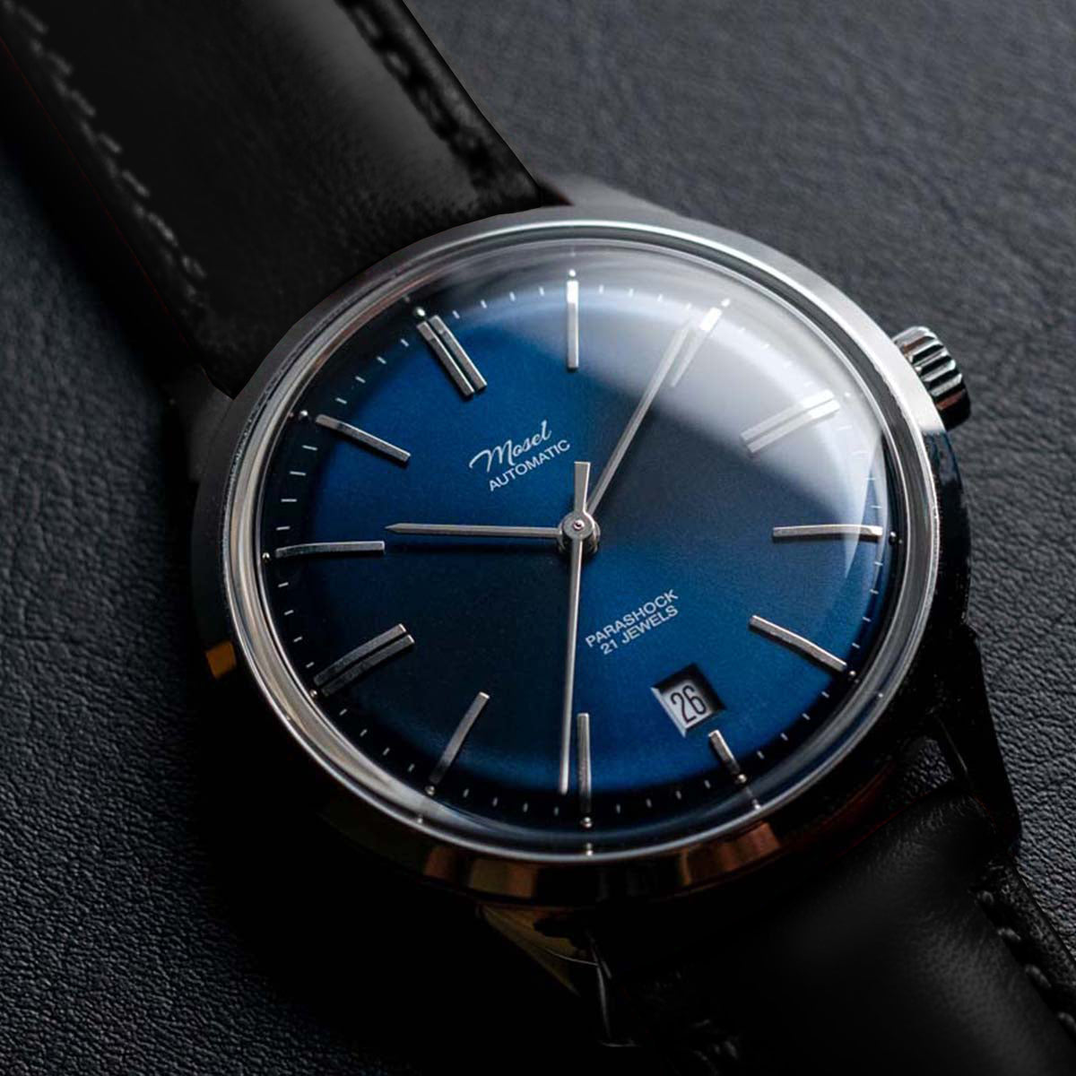 DIY Watchmaking Kit | 38.5mm Mosel with Date - Blue Vintage Dress Watc   DIYWATCH Club