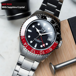 42mm "Coke" Diver Dress GMT Watch Kit | Stainless Stain Bracelet | Ceramic Red-Black GMT Bezel | DWC-D03