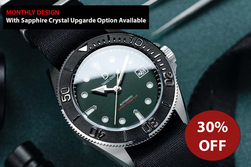 [MONTHLY DESIGN] Black Type D bezel dive watch kit  | D02 Green Dial with BGW9 SuperLume