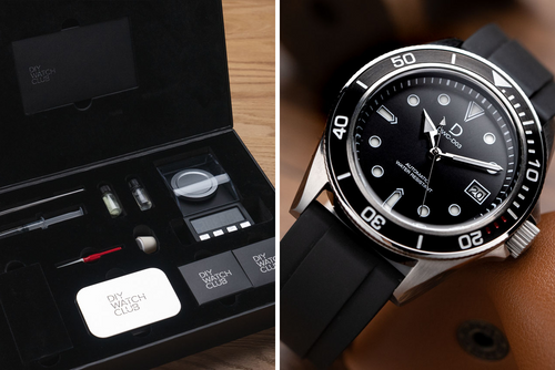 DIY WATCH CLUB - luming kit and diver watchmaking kit - with black sandwich dial