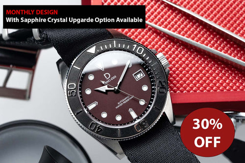 [ MONTHLY DESIGN] Black Type D bezel dive watch kit  | D02 Maroon Red Dial with BGW9 SuperLume