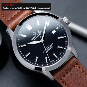 Swiss movement DIY Watch Kit | Pilot Watch with Sellita SW200-1 and brown leather straps |DWC x EONIQ Signature Master Aviator 