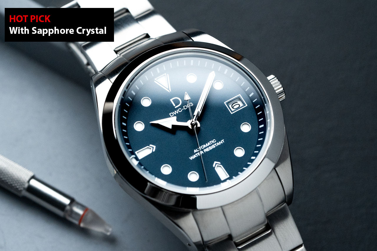 Explorer style dress watch kit with steel bracelet | D03 Blue Sandwich Dial DIY WATCH CLUB