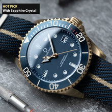Load image into Gallery viewer, 42mm Blue Bronze Dive Watch kit with Nato Strap | D03 Deep Blue Sandwich Dial with BGW9 SuperLume | Movement: Seiko Automatic