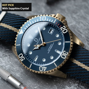 42mm Blue Bronze Dive Watch kit with Nato Strap | D03 Deep Blue Sandwich Dial with BGW9 SuperLume | Movement: Seiko Automatic