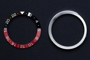diy watch club - Bezel Bundle - Diver Ceramic Coke GMT Bezel Insert (Black & Red - Type B) & Silver Bezel