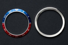 Load image into Gallery viewer, Bezel Bundle - Diver Pepsi GMT Bezel Insert (Blue &amp; Red - Type B) &amp; Silver Bezel - seiko modding