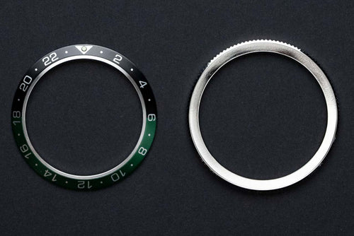 diy watch club -Bezel Bundle - Diver Sprite GMT Bezel Insert (Black & Green - Type B) & Silver Bezel