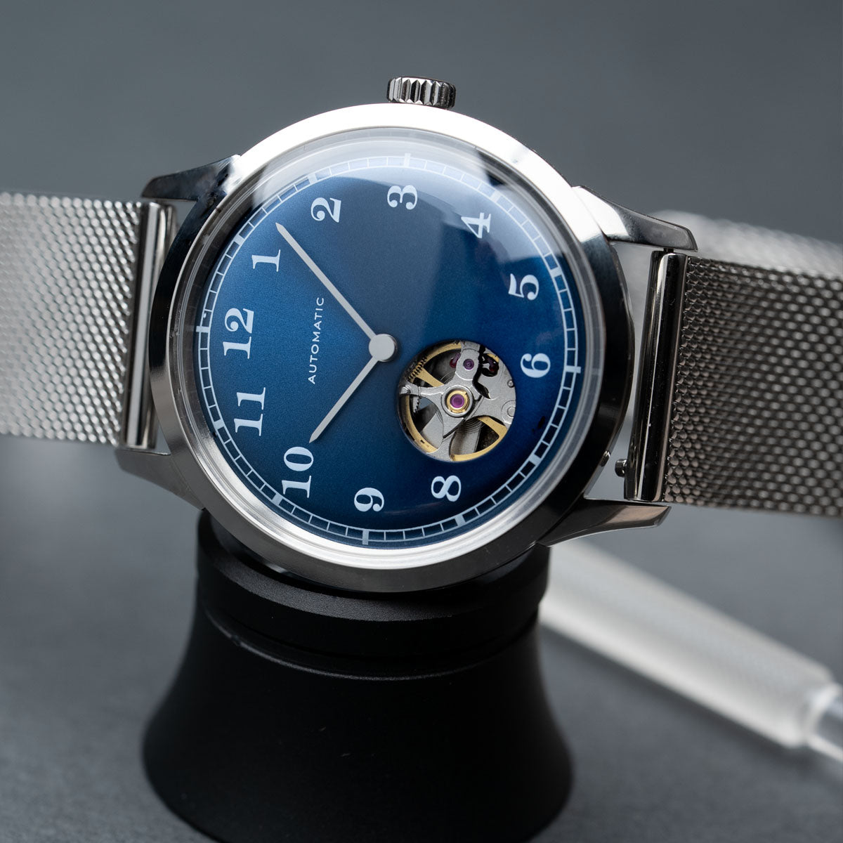 DIY Watchmaking Kit | 38.5mm Mosel Blue open heart vintage dress watch w/ Miyota 82S0