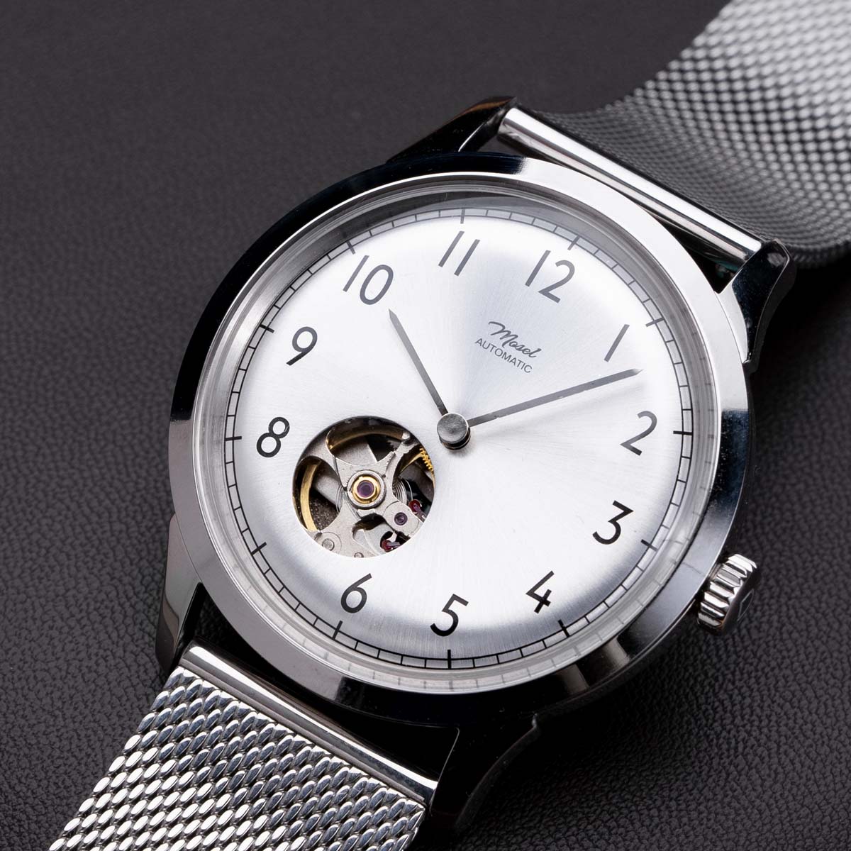 DIY Watchmaking Kit | 38.5mm Mosel - Silver open heart vintage dress watch w/ Miyota 82S0