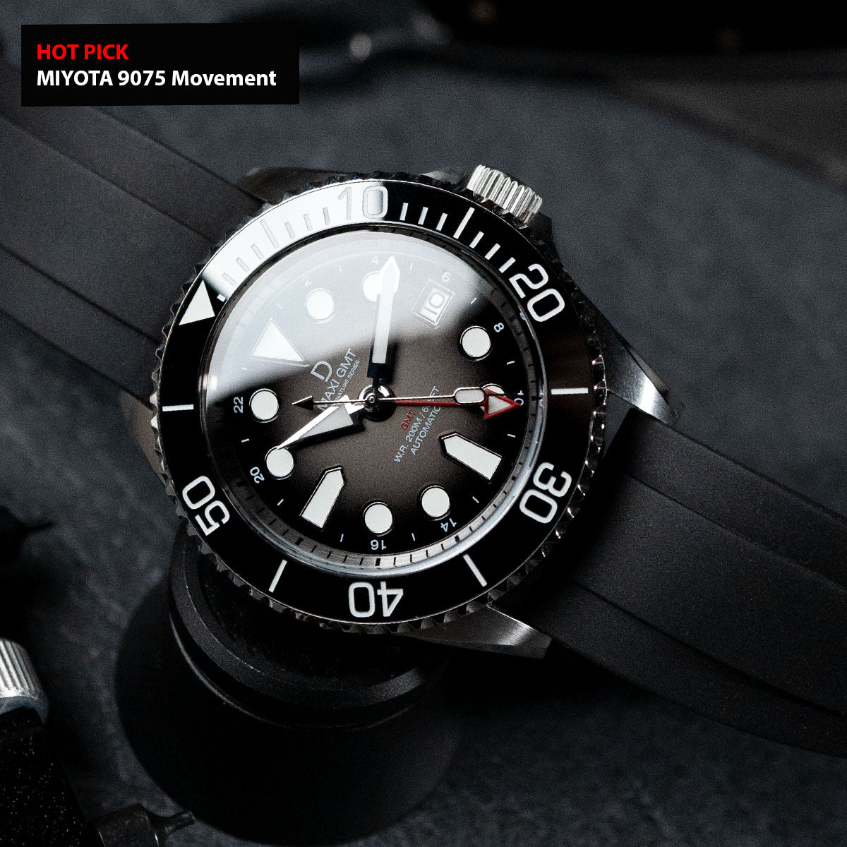 42mm Miyota 9075 GMT dive watch kit | MAXI GMT (Signature) Fumé