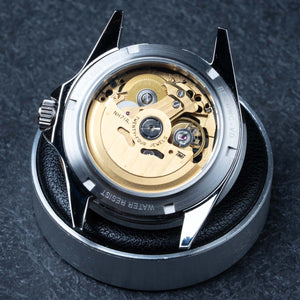 40mm Gun Silver Wave Skeleton Dive Watch Kit with Black Blue Fabric strap Seiko Gold NH71A with tools and video instructions