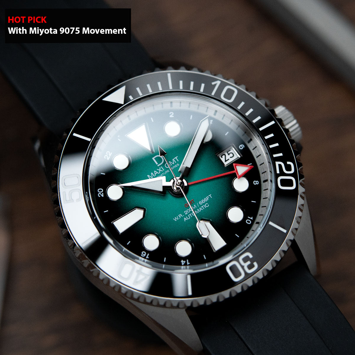 42mm Miyota 9075 GMT dive watch kit | MAXI GMT (Signature) Green