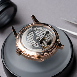 DIY Watchmaking Kit | 35mm Mosel - Black x Rose Gold Vintage Dress Watch w/ Miyota 82S0 or 8315 - case back