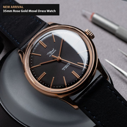 DIY Watchmaking Kit | 35mm Mosel - Black x Rose Gold Vintage Dress Watch w/ Miyota 82S0 or 8315 