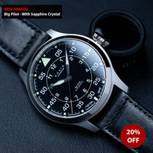 Load image into Gallery viewer, [Advanced level] 44mm Silver Big Pilot Watch | Silver case with C3 and BGW9 two tone luminous dial | Miyota 82S0