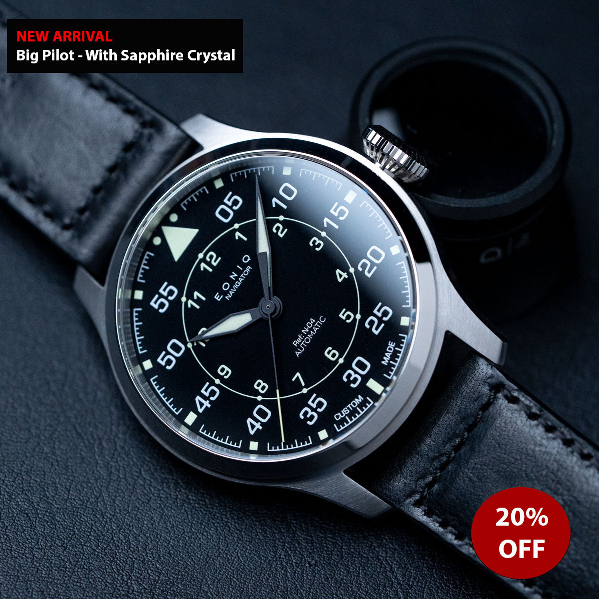 [Advanced level] 44mm Silver Big Pilot Watch | Silver case with C3 and BGW9 two tone luminous dial | Miyota 82S0