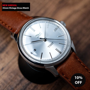 DIY Watchmaking Kit | 35mm Mosel with Date - Silver Vintage Dress Watch w/ Miyota 8215 or 8315
