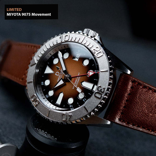 42mm Miyota 9075 GMT dive watch kit  | MAXI GMT (Signature) Brown Fumé Lacquer dial