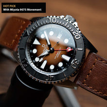 Load image into Gallery viewer, 42mm Miyota 9075 GMT dive watch kit  | MAXI GMT (Signature) Brown Fumé Lacquer dial