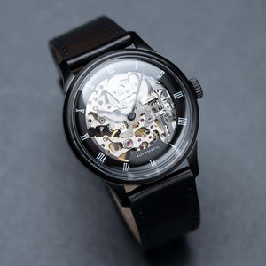 DIY Watchmaking Kit | 35mm Black Mosel series - Brunette Dial Skeleton dress watch w/ Miyota 8N24
