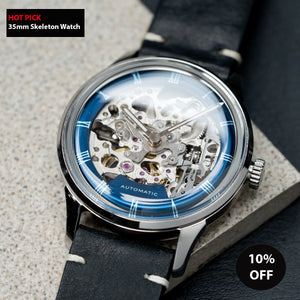 DIY Watchmaking Kit | 35mm Mosel series - Blue Dial Skeleton dress watch w/ Miyota 8N24