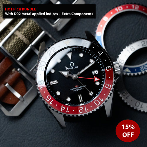 [Modding Starter Combo] DIY Kit Bundle | 42mm Dive GMT Coke, Pepsi, and Silver steel Bezel | Seiko Automatic GMT movement | DWC-D02