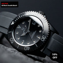 Load image into Gallery viewer, 42mm ALL BLACK Stealth Build dive watch kit  | D03 Sandwich Dial with Black lume