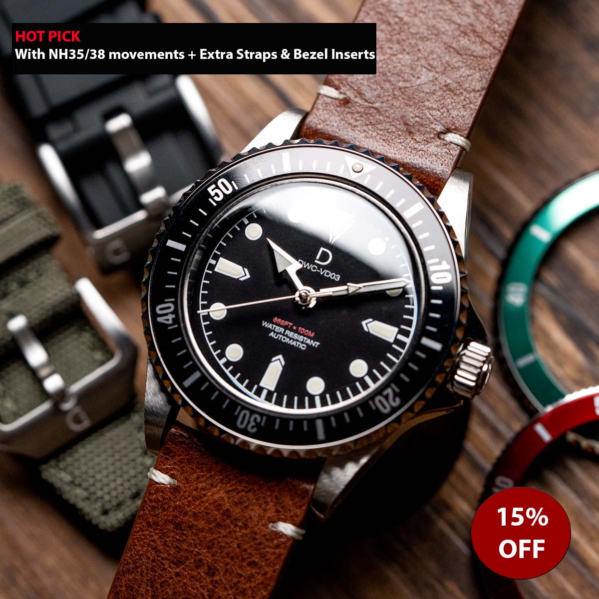 Modding Combo DIY Kit Bundle 40mm Vintage Diver With 2 Extra Straps Bezels and Bezel inserts Seiko NH35 NH38