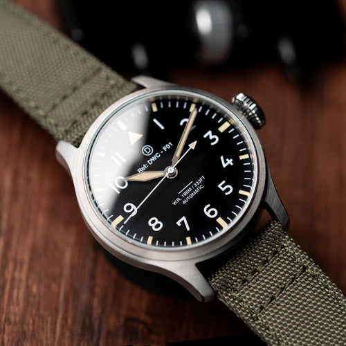 DIY Watchmaking Kit | 40mm Vintage Pilot Watch with Army Green Nylon Fabric Strap | F01 (82S0 or 8315 Miyota movement)