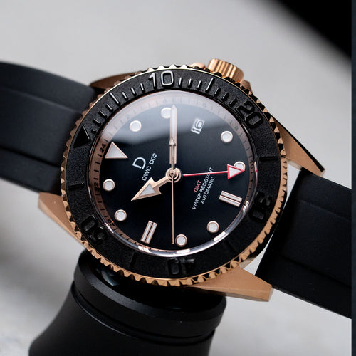 DIY Watch Kit | 42mm Black and Rose Gold GMT Dive Watch | Seiko GMT movement | DWC-D02 