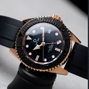 DIY Watch Kit | 42mm Black and Rose Gold GMT Dive Watch | Seiko GMT movement | DWC-D02 