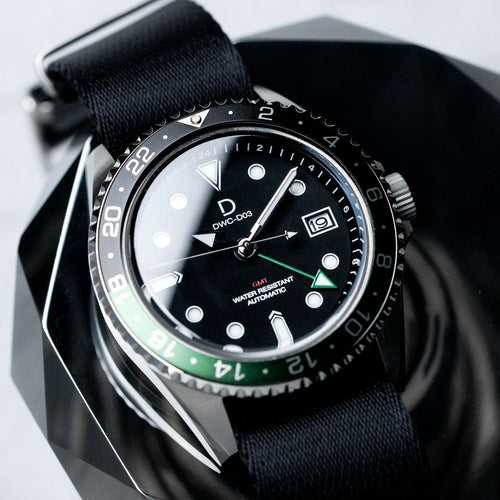 DIY Watch Kit | 42mm GMT Sprite Dive Watch | Seiko GMT movement | Aluminum-Steel Hybrid Green & Black GMT Bezel | DWC-D03

